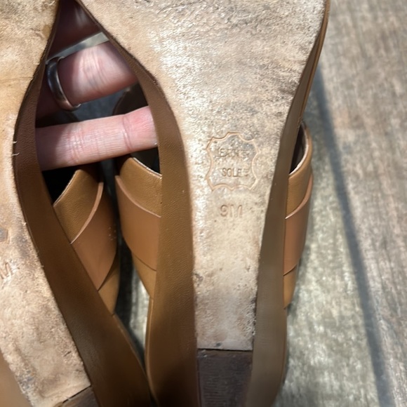 Tory‎ Burch Women’s Tan Leather Slide Wedges SZ 9 - Picture 10 of 12